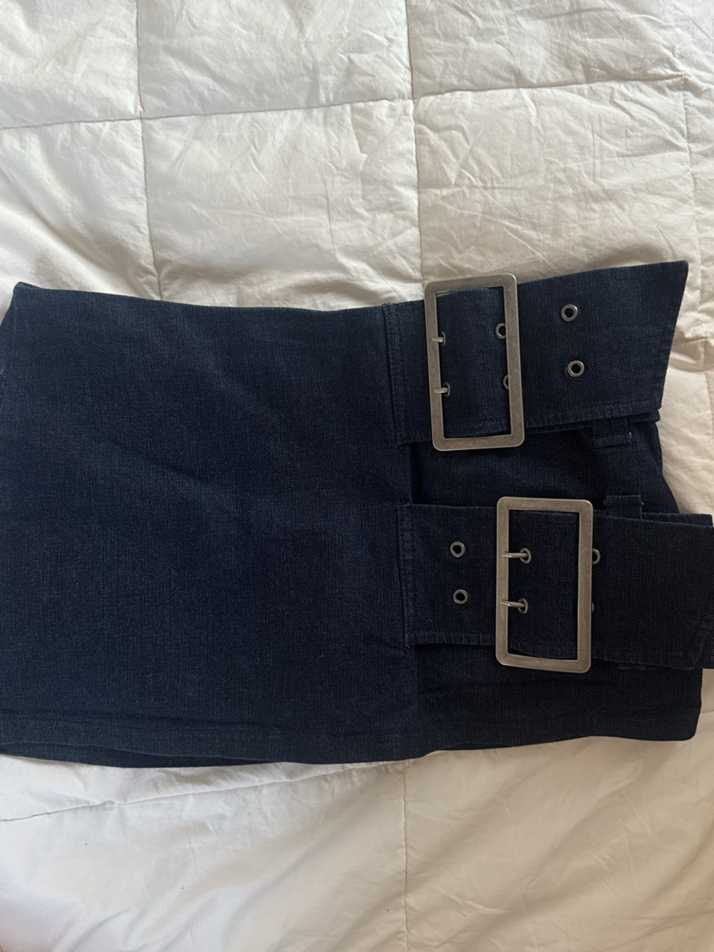 silence + noise charcoal denim mini skirt with silver hardware